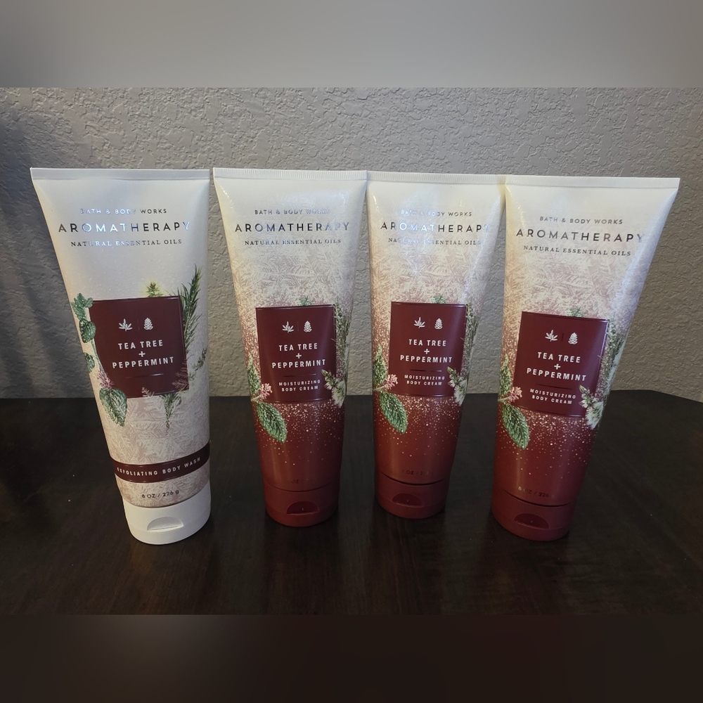 Tea Tree and Peppermint Oil Body Cream (3) and Body Wash (1) Bath and Body Works